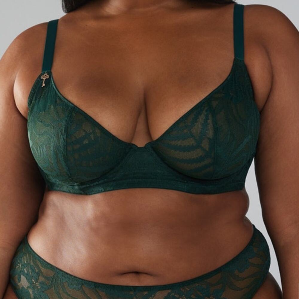Savage X Fenty Shadowplay Lace Unlined Demi Bra Green Women's 40DD